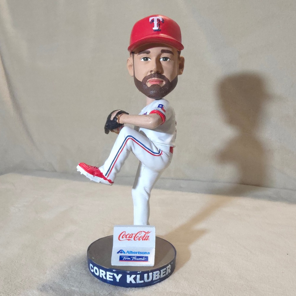 Texas‎ Rangers Corey Kluber Bobblehead MLB Baseball Pitcher White Uniform 8 inch